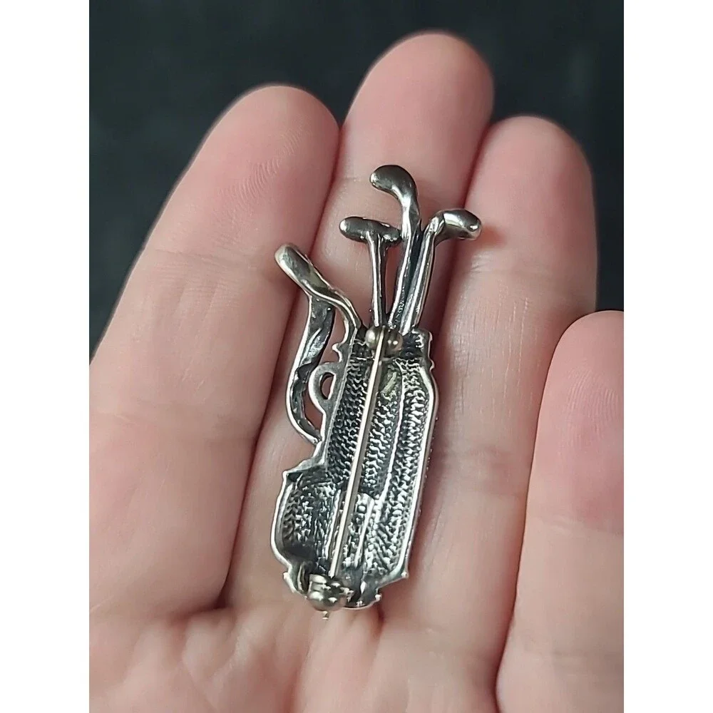 Mexican 925 Sterling Silver Golf Bag and Clubs Brooch Vintage